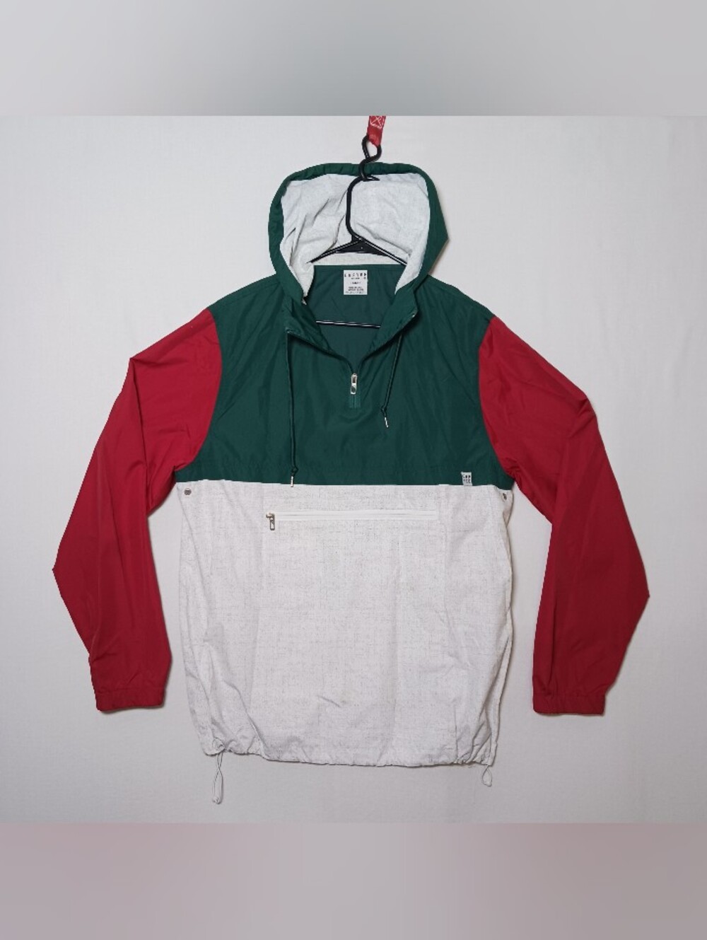 Vintage Empyre Mens Pullover 1/4 Zip Hooded Windbreaker Large Colorblock